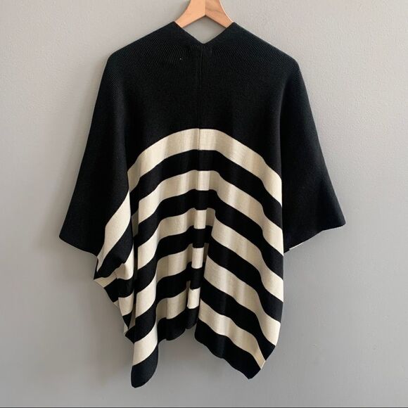 LOFT Striped Knit Sweater Poncho Cape Shrug Cardigan Black White Stripes XS/S - Picture 4 of 7